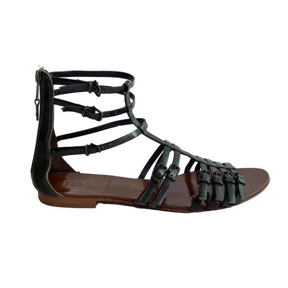 J. Crew Gladiator Sandals Made in Italy Dark Green Leather Strappy Size 9 - Picture 1 of 13